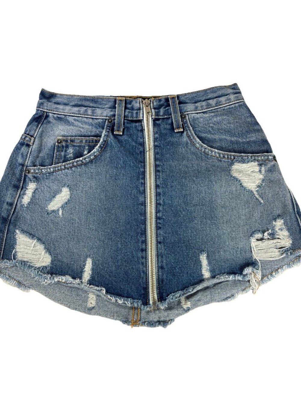 Carmar Beatrice Denim Skort 25 Distressed Exposed Front Zip Festival Shorts LA